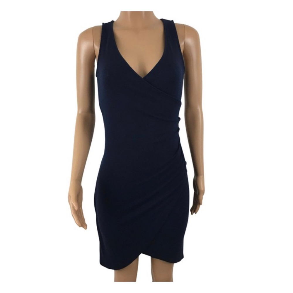 Medium Navy Ruched Bodycon Vneck Leith Tulip Dress